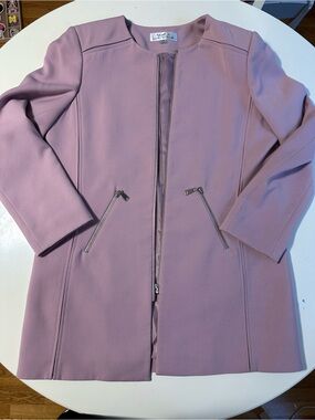 Tahari ASL Dusty Mauve Zip-Front Collarless Trench Coat
